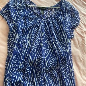 INC International Concepts Blue and White Patterned Blouse